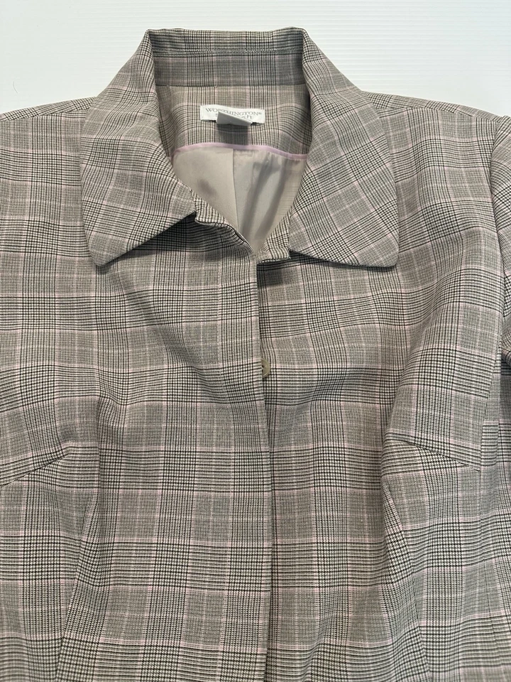 WORTHINGTON WORKS Stretch Pink Gray Fitted Lined Long Jacket Women Sz 14 - Image 2 of 4