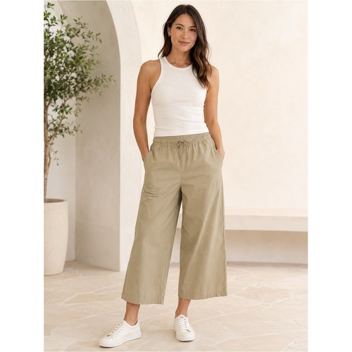 Athleta Women's Small Petite Avenue Beige Wide Leg Crop Travel Pants