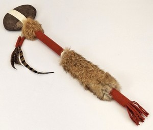 Native American Large Stone Tomahawk with Fur 19 inches