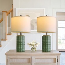 20.75" Small Modern Ceramic Table Lamps Set of 2 for Bedroom, Green Bedside L...