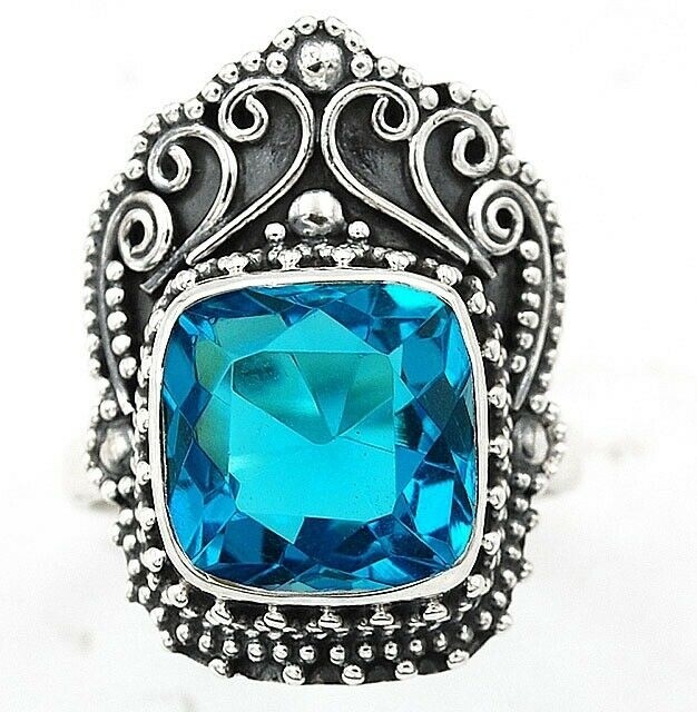5CT Natural Flawless Blue Topaz 925 Sterling Silver Ring Jewelry Sz 6.5 @1-1