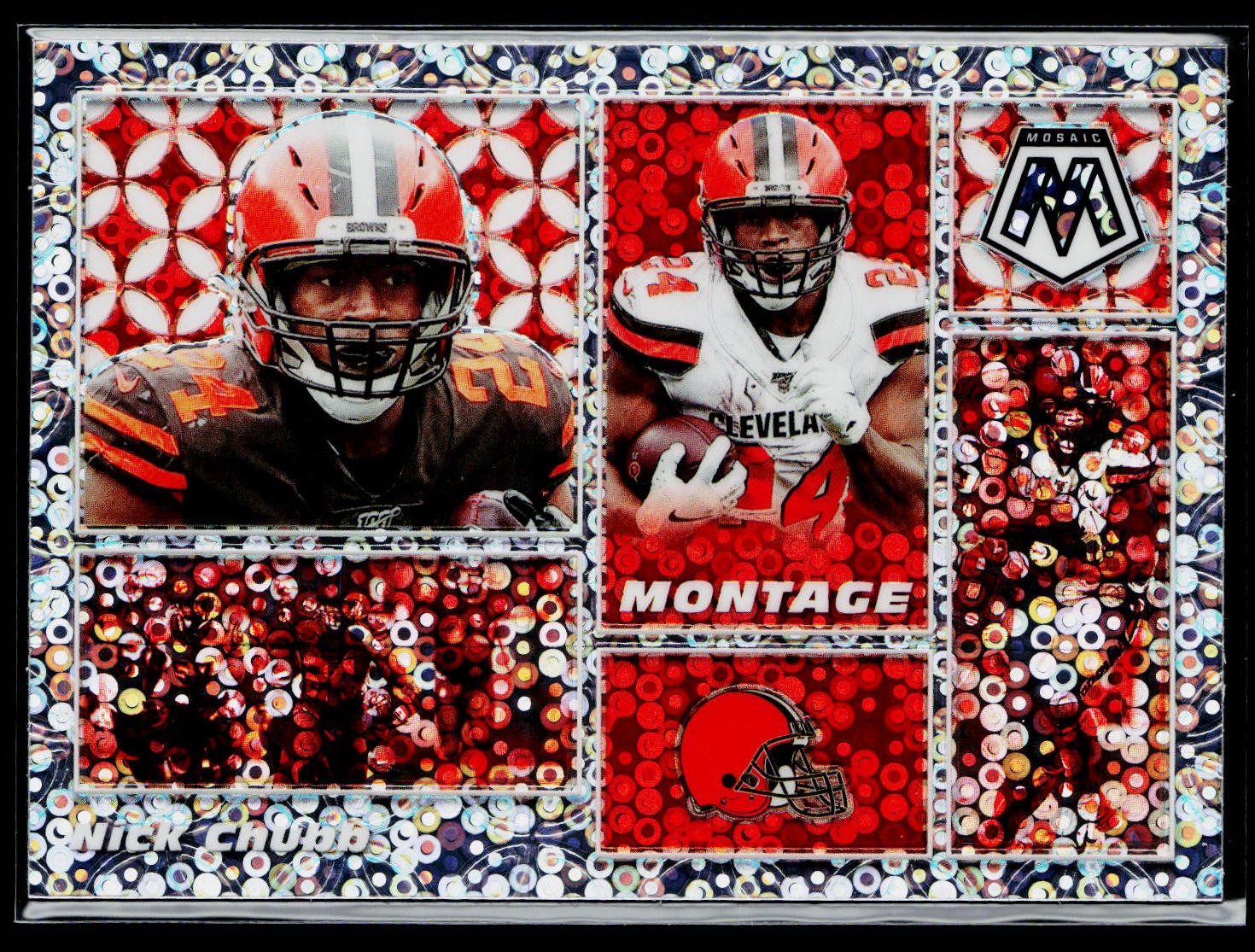 2020 Panini Mosaic #M8 Nick Chubb Montage No Huddle Silver