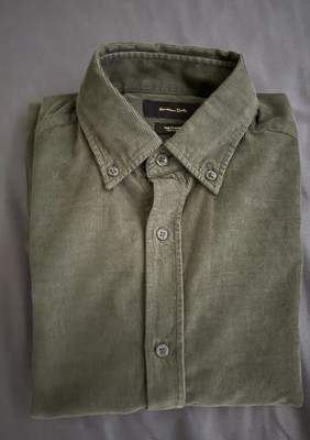 Massimo Dutti Men s Olive Green Corduroy Button Down Shirt 100% Cotton Size S