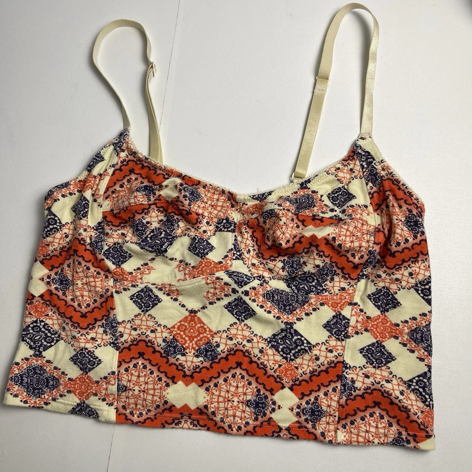 Intimately Free People Grande Boho Crop Top Bralette Beige Naranja Azul Ajustable Foto 2 de 4