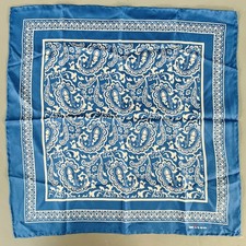 KITON Blue White Paisley Silk Pocket Square