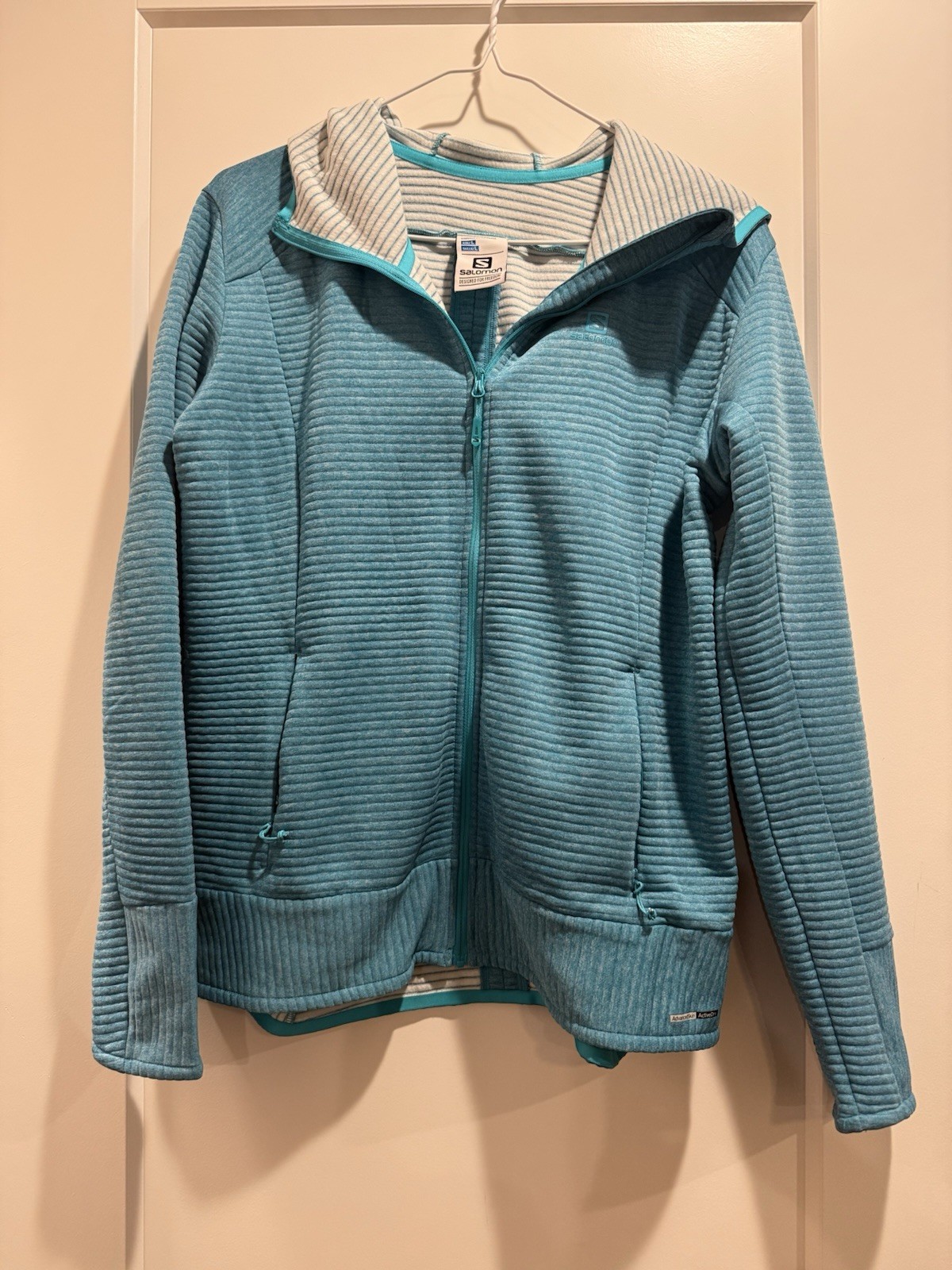 Giacca con cappuccio SALOMON donna destra bella metà verde acqua taglia large