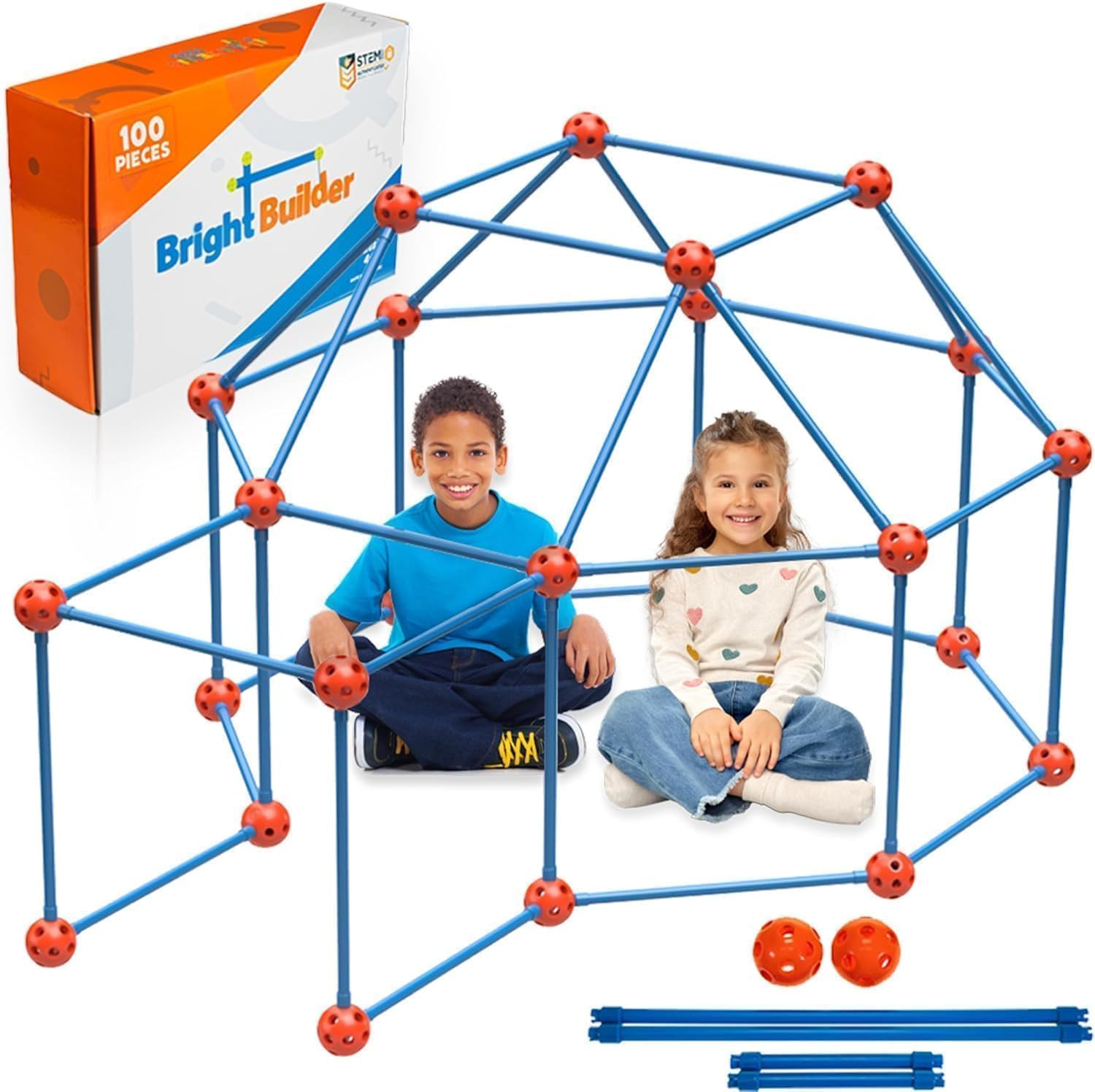Fort Building Kit for Kids 4-8 - 100 Pieces - DIY STEM Fort Making Set for Indoo