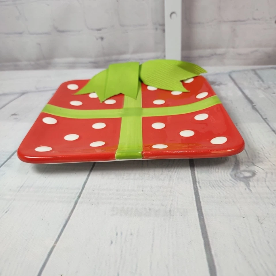 Mud Pie Present Dessert Plate Red White Green 7"x7" Item# 128822 - Image 2 of 4