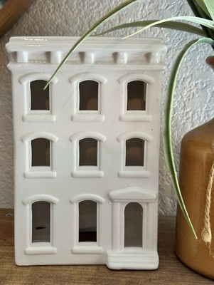 Crate and Barrel White Ceramic Brownstone Italiente Tall Village House NEW