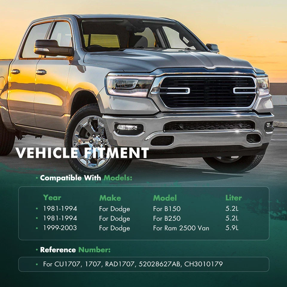 Radiador para Dodge B150 B250 1981-1994 1999-2003 Ram 2500 Van 3,9 L 5,2 L 5,9 L Foto 3 de 4