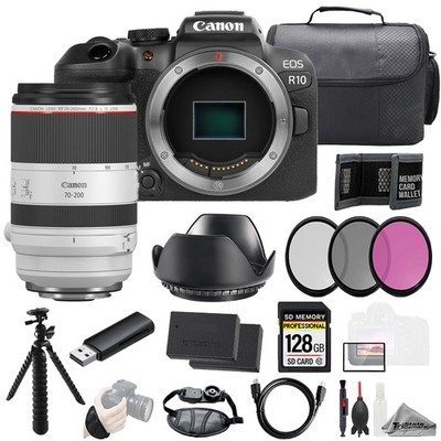 Canon EOS R10 + RF 70-200mm f/2.8 L IS USM Lens+128GB+ExtBat+3PC Filter-Kit