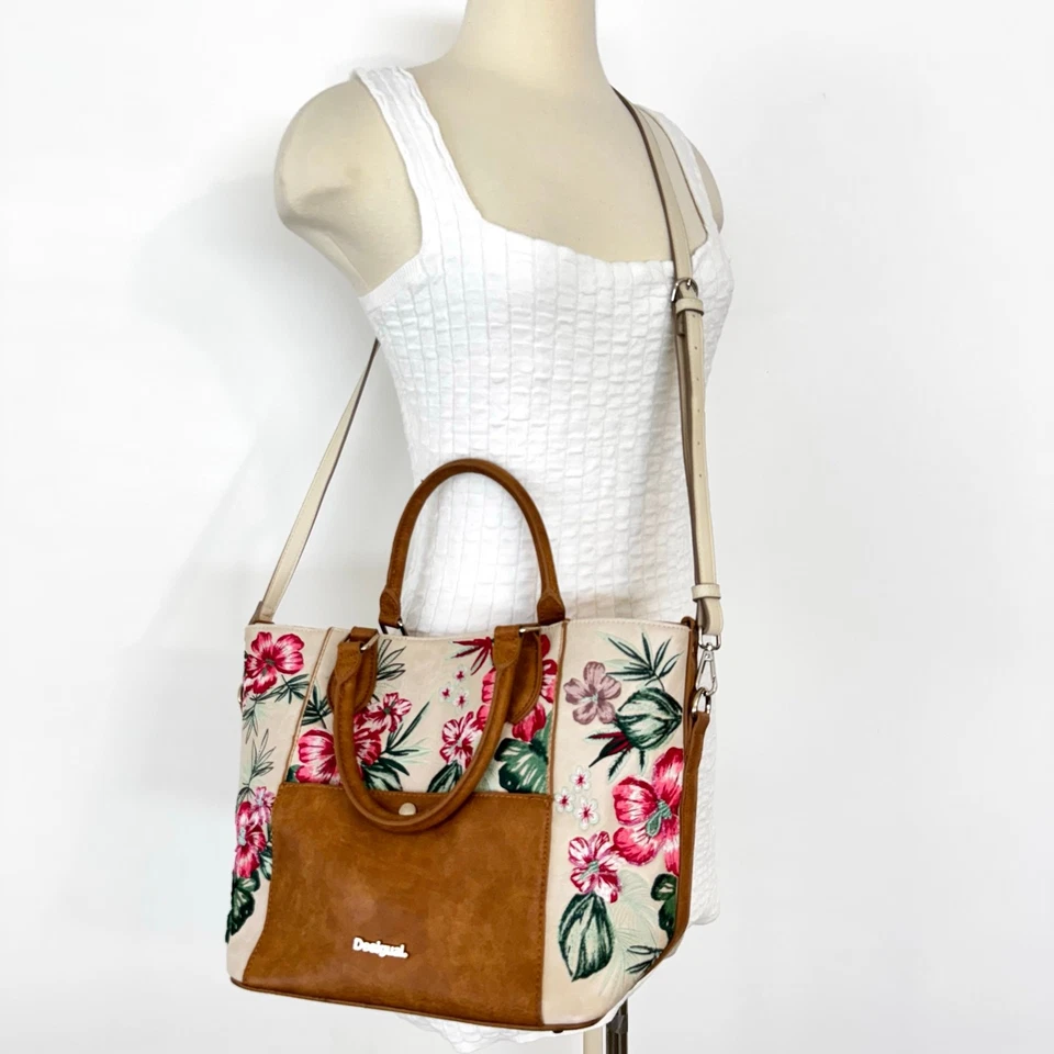 Bolso Bandolera Desigual Hannah Florida Floral Bordado Marrón Claro Multi Foto 2 de 4