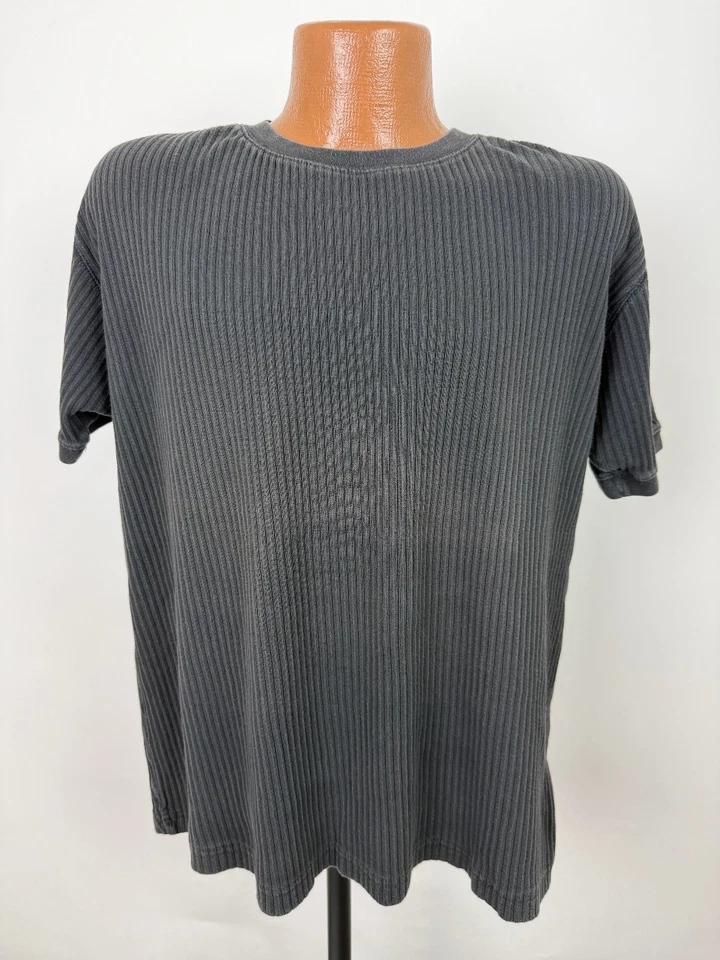 复古 90 年代罗纹衬衫男式大号弹力 Rave Goth 极简褪色重棉 — 第 2/4 张图片