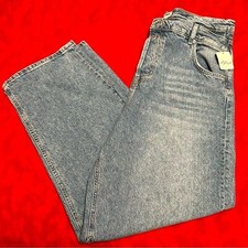 We The Free People Blue Denim Jeans Crossroads Mid Rise Slim Straight To Wire 32