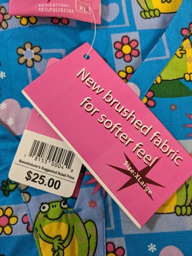 Hub A Dub Scrubs Top Women Extra Large Blue Green Pink Frogs Flowers Hearts Sun - Picture 11 of 12