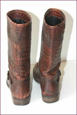 Bottines ESPACE En Cuir Façon Reptile Marron Foncé - Taille 36 - Occasion