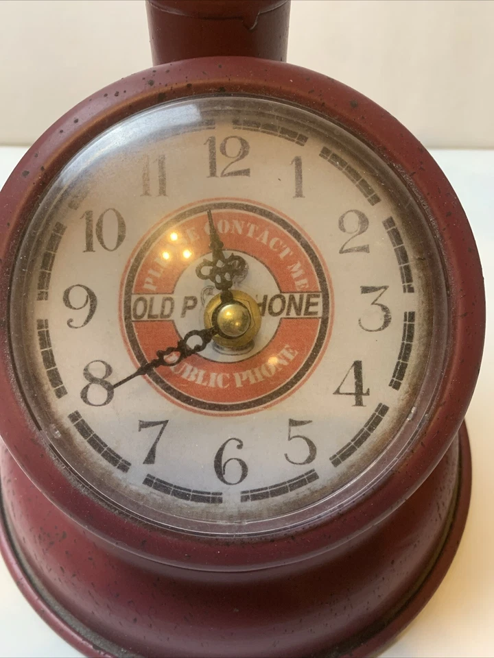 Mauve Retro Metal Mantel Clock - Old Fashioned Telephone - Vintage Shabby Chic - Image 2 of 4