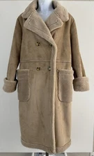 ADRIENNE VITTADINI Beige Long Faux Suede Shearling Penny Lane Coat Sz L NWT