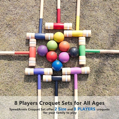 8 Players Croquet Set with 32In Regulation | 28In Standard Size Rubber Wood Mall - Picture 7 of 7