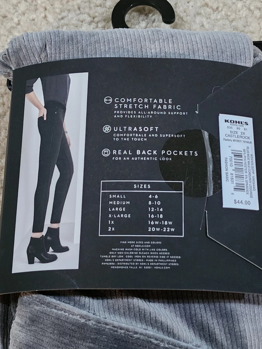 Simply Vera VeraWang Corduroy Leggings Stretch Plus Size 2X 20W