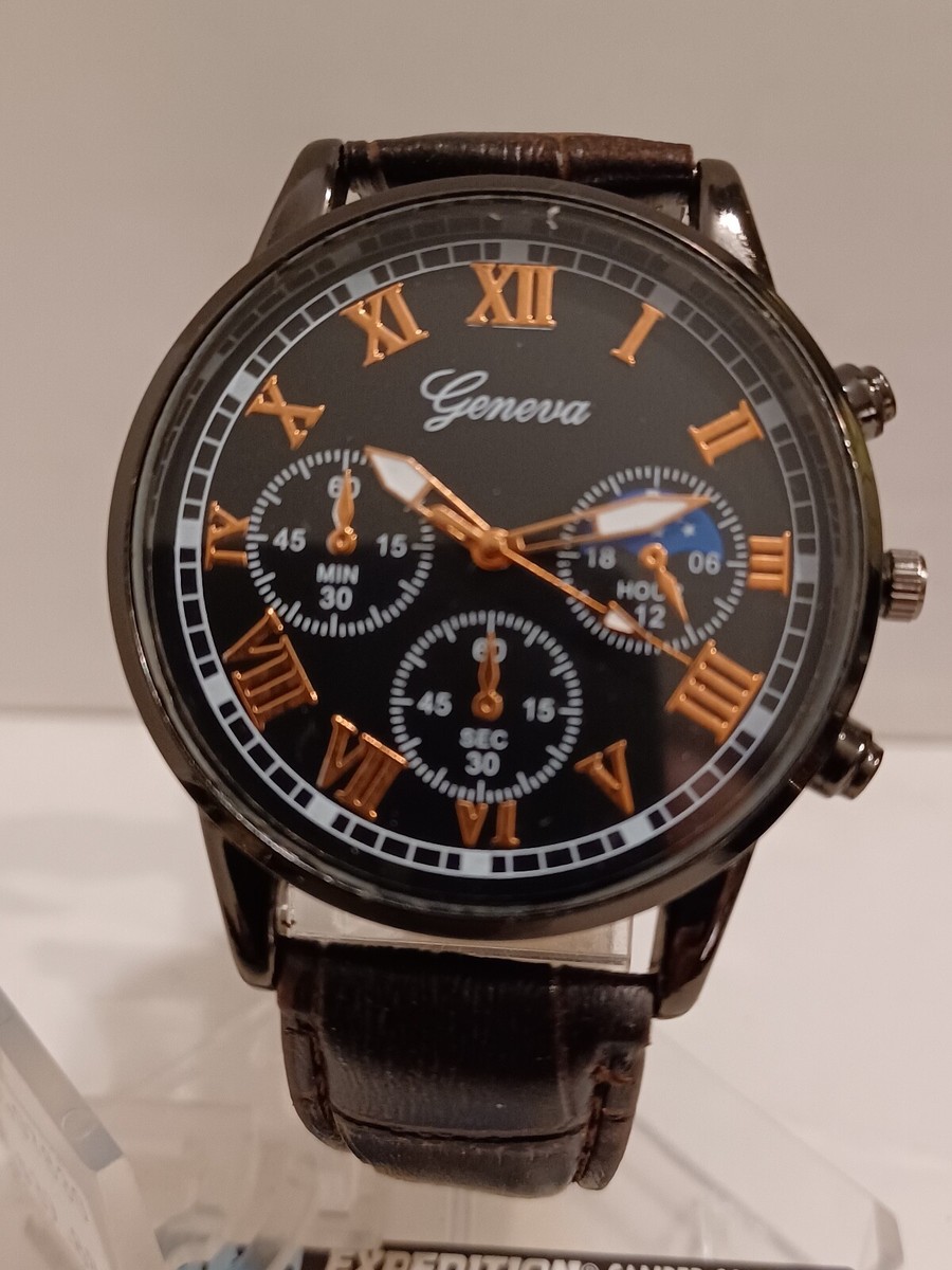 geneva quartz mens watch new copper tone roman markers dial