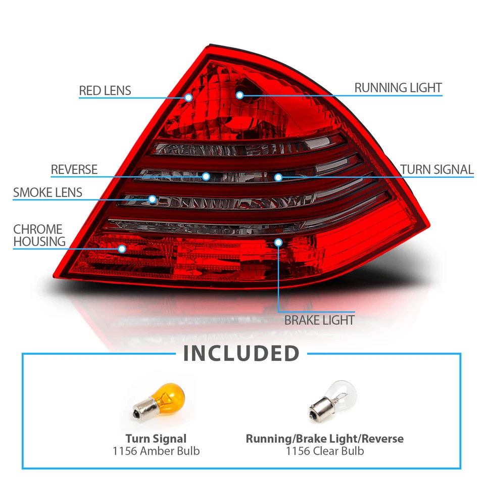 Par de luces traseras de freno rojas humo para Mercedes Benz W203 Clase C 2001-2004 Foto 4 de 4