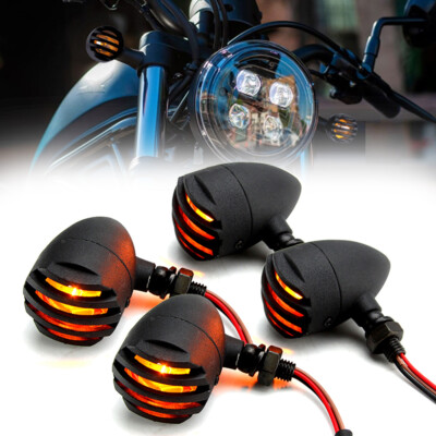 4 MOTORCYCLE AMBER TURN SIGNAL LIGHTS FOR HARLEY CHOPPER BOBBER CAFE RACER HONDA