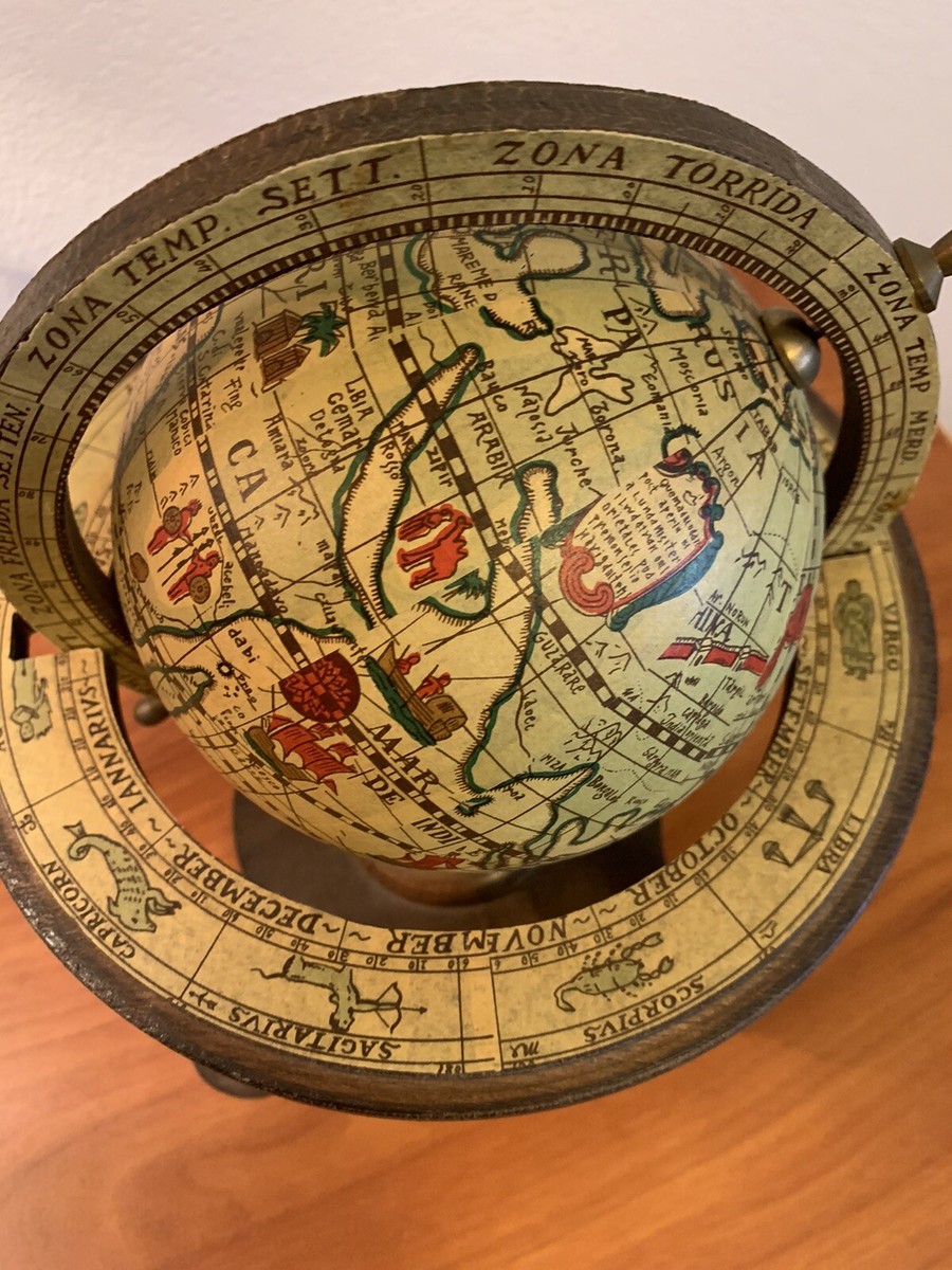 Old World Globe Tabletop Astrology Zodiac Celestial Wood Laurie