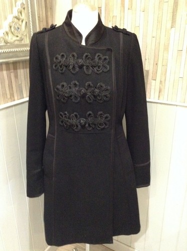 WALLIS MILITARY COAT BLACK BROCADE 