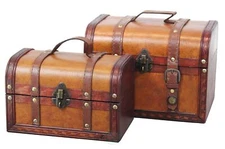 New Vintiquewise Decorative Leather Treasure Boxes, Set of 2, QI003006.2