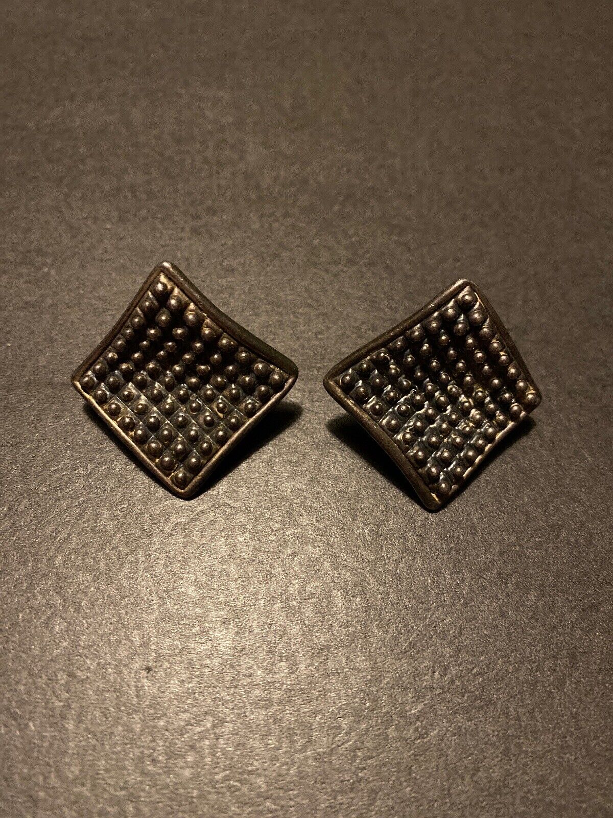 Vintage HB 925 Signed Square Dots Sterling Silver Earrings