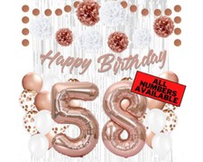 Rose Gold 58th Birthday Decorations for Girls - 40" Number Balloons More