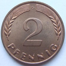 Coin Federal Republic of Germany 2 Pfennig 1966 G in Brilliant Uncirculated