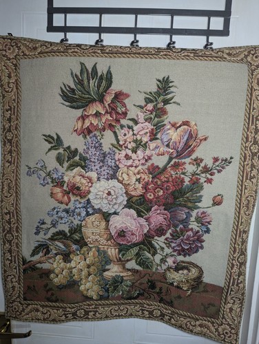 Belgian Brussels Bouquet Wall Hanging Tapestry Decorative Floral 75cm X 65cm - Picture 10 of 12