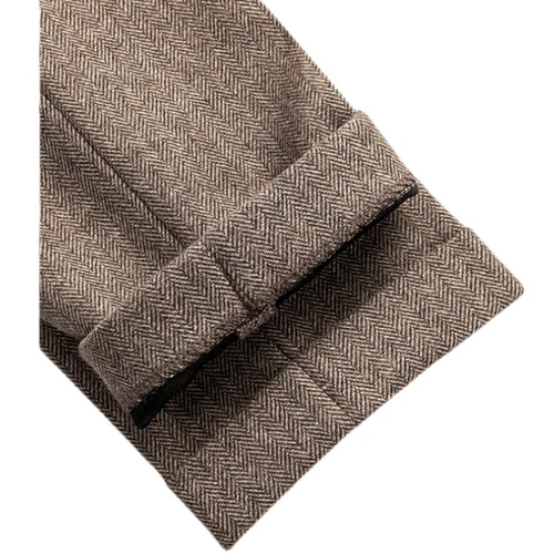 Retro Men's Tweed Herringbone Pants Woolen Casual Business Trousers Slim Fit UK - Picture 13 of 23