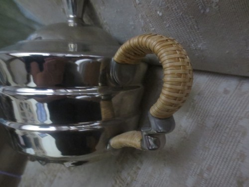 Rosenthal Porcelain Silver Chrome overlay Wicker handle Coffee Tea Pot Cream Sug - Picture 9 of 21