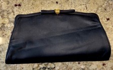 Vintage Black Silk Purse Clutch Evening Handbag 10.5  X 6  Gold Latch