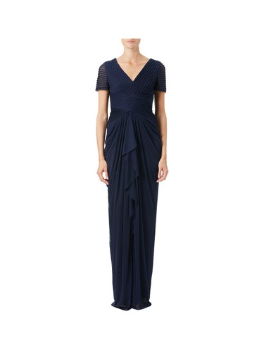 Adrianna Papell Midnight Blue Pintuck Draped Gown Maxi Dress Women Size 6 #REF86 - Picture 1 of 1