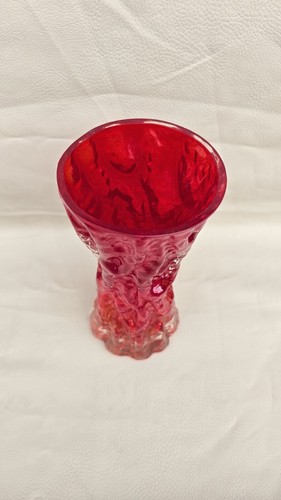 RARE VINTAGE INGRID GLASS RED VASE TEXTURED TREE BARK BY KURT WOKAN 70'S - Picture 12 of 20