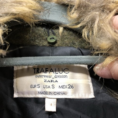Chaqueta de vuelo Zara para mujer pequeña cuello de piel sintética mezcla de lana abrigo de aviador verde - Imagen 11 de 17