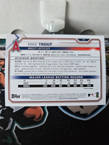 2021 Bowman Mike Trout #17 Los Angeles Angels - Picture 2 of 2