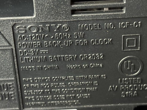 Sony ICF-C1 Desktop Alarm Clock AM FM Radio Black Sony Works Great - Picture 6 of 12