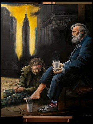 Original Oil On Canvas Painting 36 X 48 Veteran And The Greed Protest Art