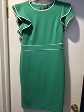 NEW  Tommy Hilfiger Womens Green Ruffle Round Neck Back Zip Sheath Dress Size 8