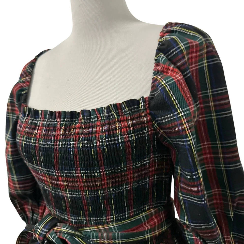 Vestido midi Aura para mujer Everyday Cheer a cuadros manga abullonada talla grande casa de campo vacaciones Foto 4 de 4