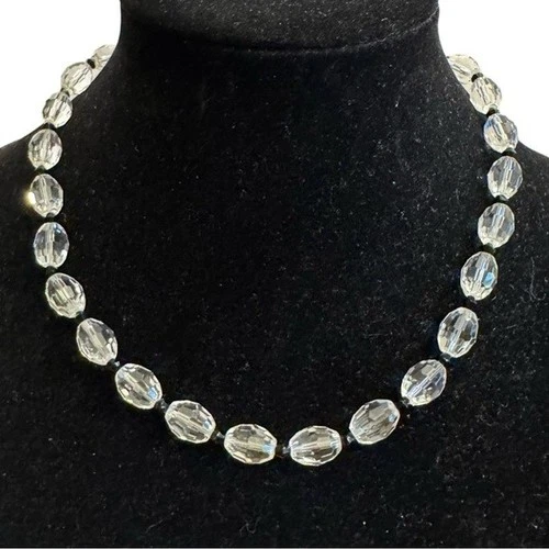Vintage Art Deco Faceted Rock Crystal Bead Necklace Gold Filled GF KT Jewelry