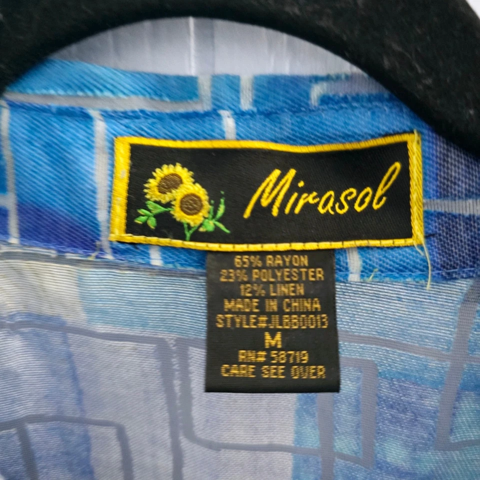 Blusa Mirasol Azul Abstracta M - Mezcla de Lino, Clásica, Minimalista Foto 4 de 4