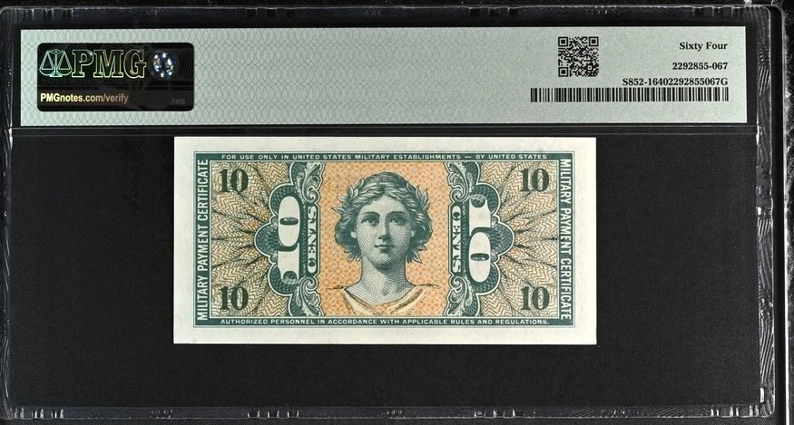 Military Payment Certificate Series 541 ($.10 CENTS) 1st Printing PMG 64 S852-1 - Image 2 of 2
