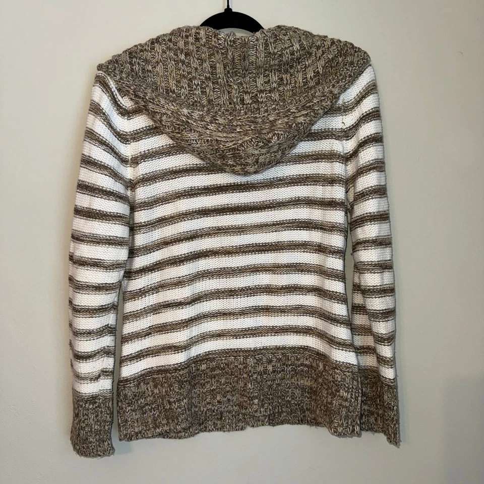 Suéter Cárdigan Allison Brittney Rayas con Capucha - Tejido Marrón y Blanco, Talla L Foto 3 de 3