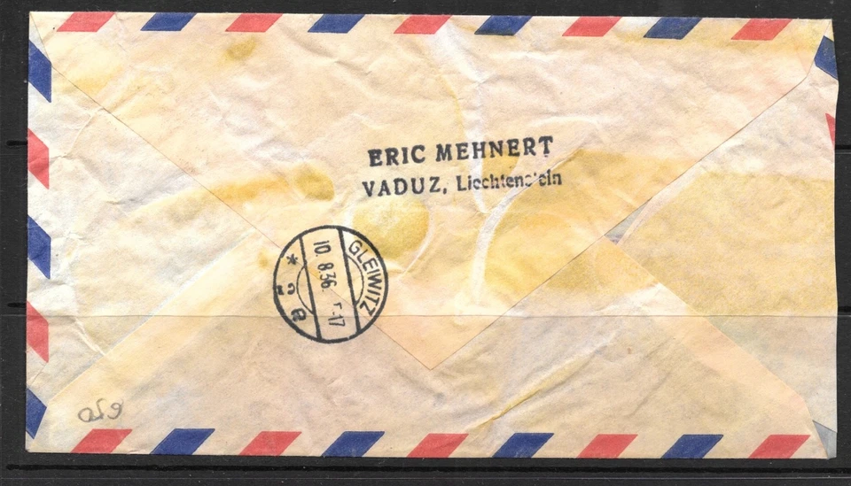 1936 ZEPPELIN COVER, FROM LIECHTENSTE VADUZ TO GLEIWITZ, HINDENBURG. FLIGHT,RARE - Image 2 of 2